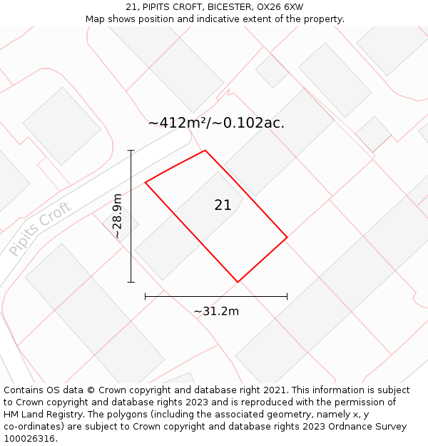 21, PIPITS CROFT, BICESTER, OX26 6XW: Plot and title map