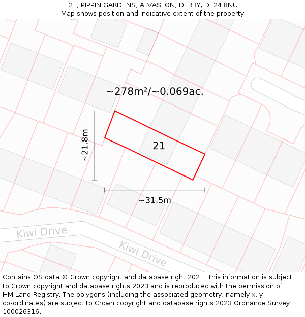 21, PIPPIN GARDENS, ALVASTON, DERBY, DE24 8NU: Plot and title map