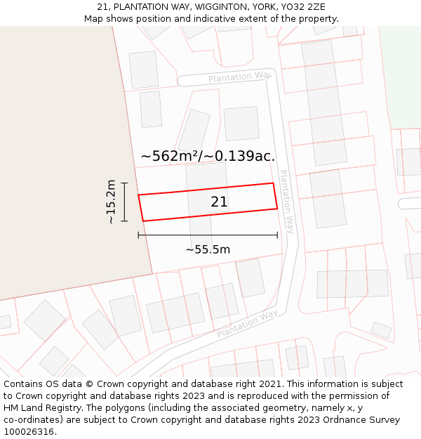 21, PLANTATION WAY, WIGGINTON, YORK, YO32 2ZE: Plot and title map