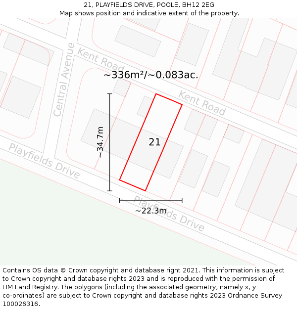 21, PLAYFIELDS DRIVE, POOLE, BH12 2EG: Plot and title map