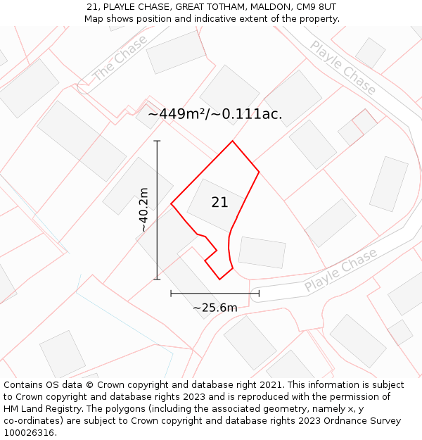 21, PLAYLE CHASE, GREAT TOTHAM, MALDON, CM9 8UT: Plot and title map