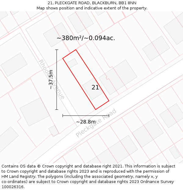 21, PLECKGATE ROAD, BLACKBURN, BB1 8NN: Plot and title map