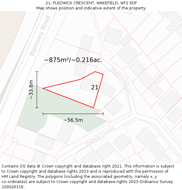 21, PLEDWICK CRESCENT, WAKEFIELD, WF2 6DF: Plot and title map
