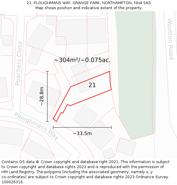 21, PLOUGHMANS WAY, GRANGE PARK, NORTHAMPTON, NN4 5AS: Plot and title map