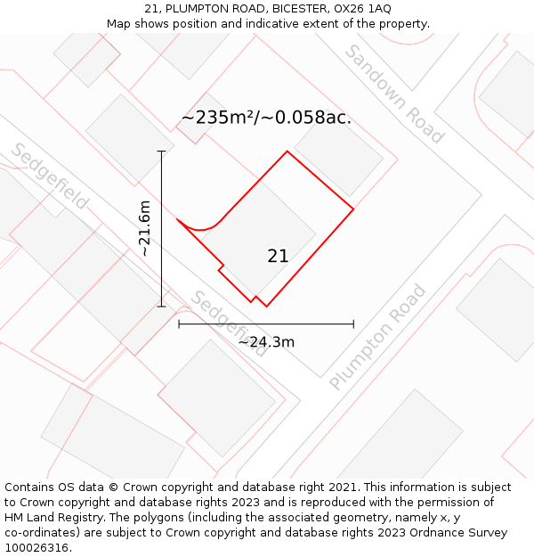 21, PLUMPTON ROAD, BICESTER, OX26 1AQ: Plot and title map