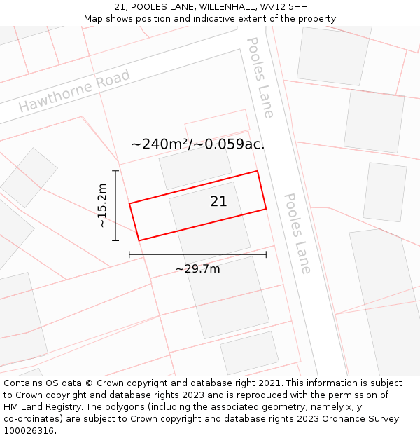 21, POOLES LANE, WILLENHALL, WV12 5HH: Plot and title map