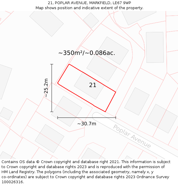 21, POPLAR AVENUE, MARKFIELD, LE67 9WP: Plot and title map