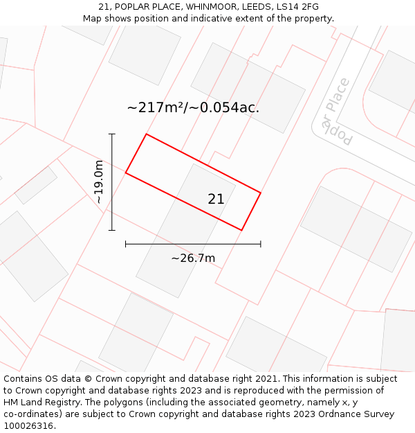 21, POPLAR PLACE, WHINMOOR, LEEDS, LS14 2FG: Plot and title map