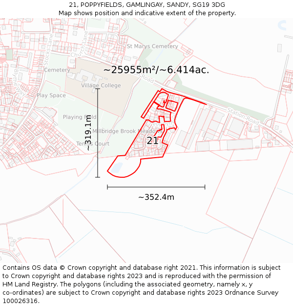 21, POPPYFIELDS, GAMLINGAY, SANDY, SG19 3DG: Plot and title map