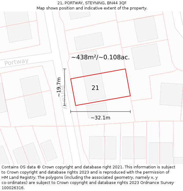 21, PORTWAY, STEYNING, BN44 3QF: Plot and title map