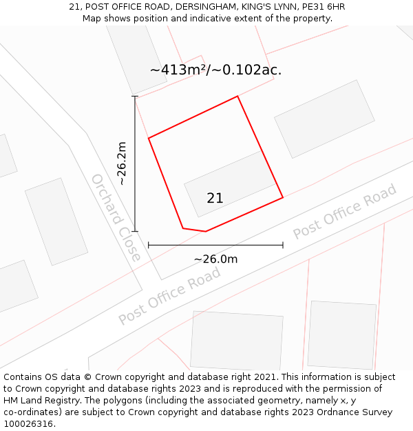 21, POST OFFICE ROAD, DERSINGHAM, KING'S LYNN, PE31 6HR: Plot and title map