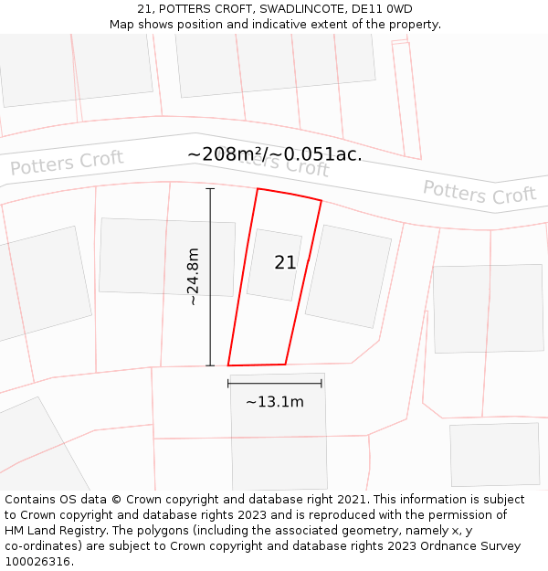 21, POTTERS CROFT, SWADLINCOTE, DE11 0WD: Plot and title map