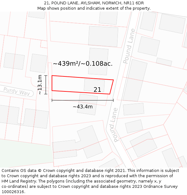21, POUND LANE, AYLSHAM, NORWICH, NR11 6DR: Plot and title map