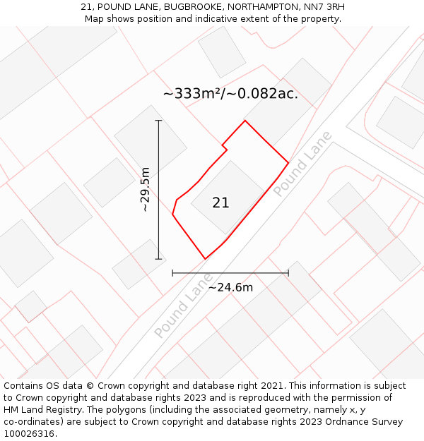 21, POUND LANE, BUGBROOKE, NORTHAMPTON, NN7 3RH: Plot and title map
