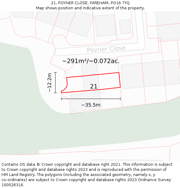 21, POYNER CLOSE, FAREHAM, PO16 7YQ: Plot and title map