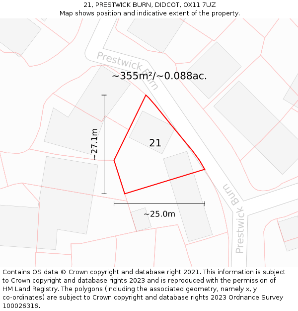 21, PRESTWICK BURN, DIDCOT, OX11 7UZ: Plot and title map