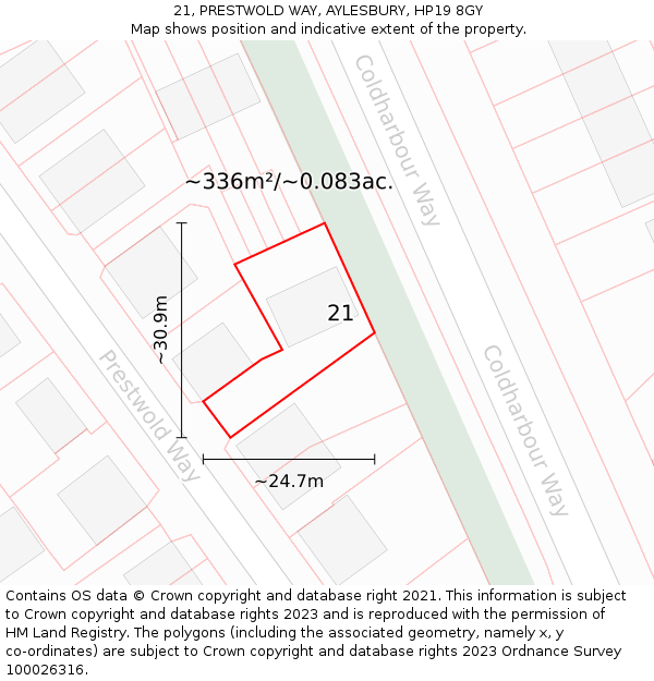 21, PRESTWOLD WAY, AYLESBURY, HP19 8GY: Plot and title map