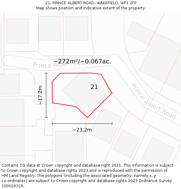 21, PRINCE ALBERT ROAD, WAKEFIELD, WF1 2FP: Plot and title map
