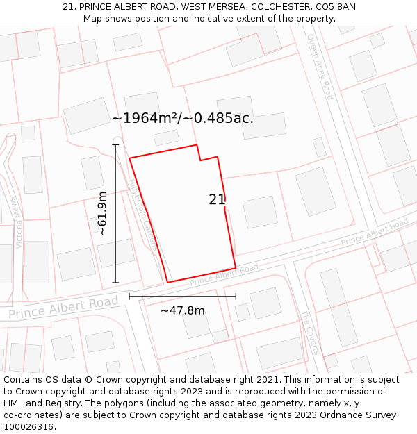 21, PRINCE ALBERT ROAD, WEST MERSEA, COLCHESTER, CO5 8AN: Plot and title map