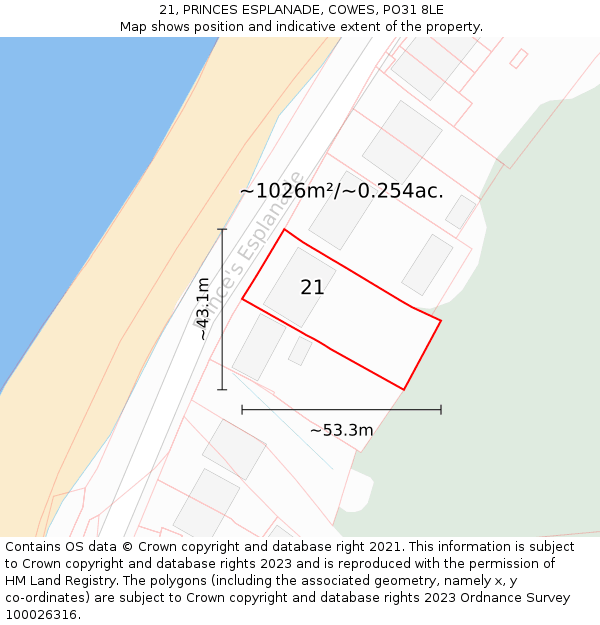 21, PRINCES ESPLANADE, COWES, PO31 8LE: Plot and title map