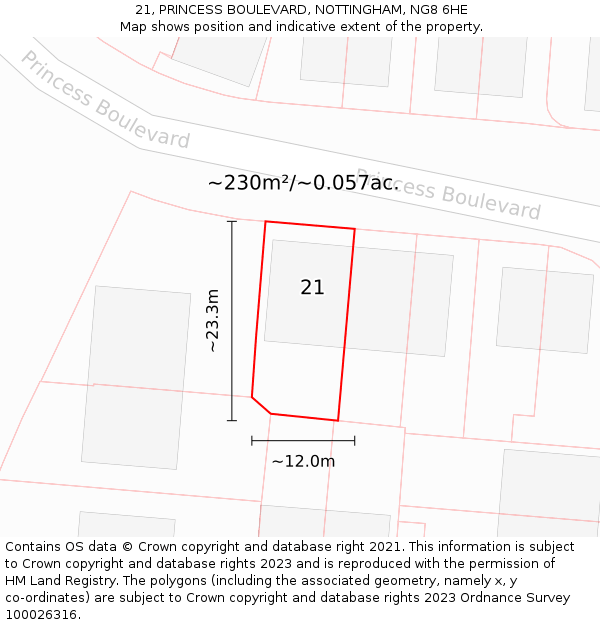 21, PRINCESS BOULEVARD, NOTTINGHAM, NG8 6HE: Plot and title map