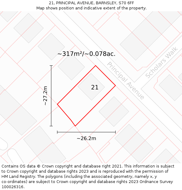 21, PRINCIPAL AVENUE, BARNSLEY, S70 6FF: Plot and title map