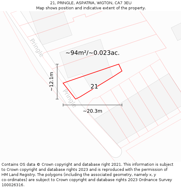 21, PRINGLE, ASPATRIA, WIGTON, CA7 3EU: Plot and title map