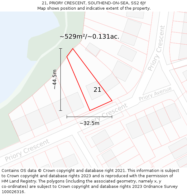 21, PRIORY CRESCENT, SOUTHEND-ON-SEA, SS2 6JY: Plot and title map