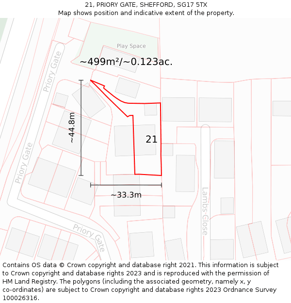 21, PRIORY GATE, SHEFFORD, SG17 5TX: Plot and title map