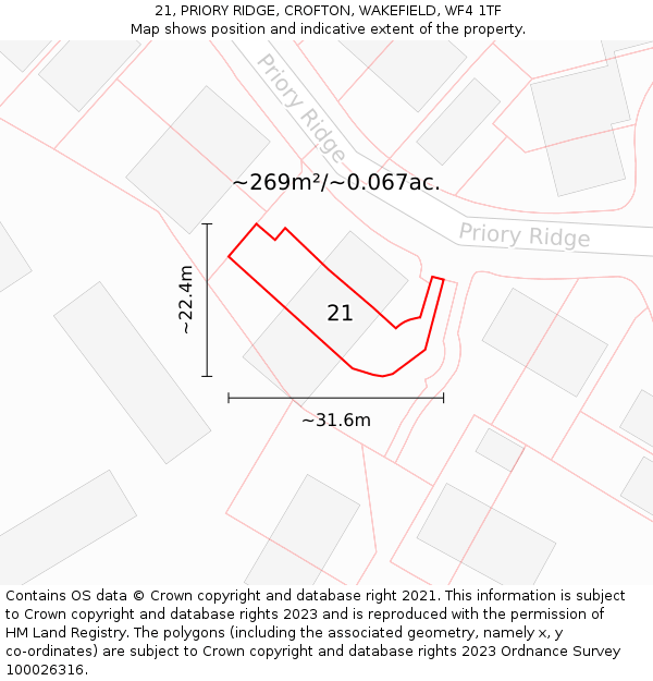 21, PRIORY RIDGE, CROFTON, WAKEFIELD, WF4 1TF: Plot and title map