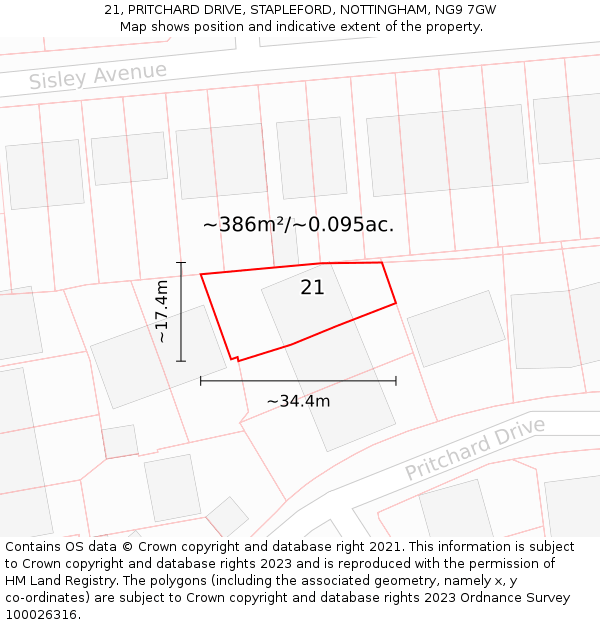 21, PRITCHARD DRIVE, STAPLEFORD, NOTTINGHAM, NG9 7GW: Plot and title map