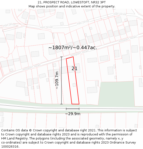 21, PROSPECT ROAD, LOWESTOFT, NR32 3PT: Plot and title map