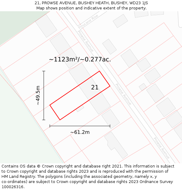 21, PROWSE AVENUE, BUSHEY HEATH, BUSHEY, WD23 1JS: Plot and title map