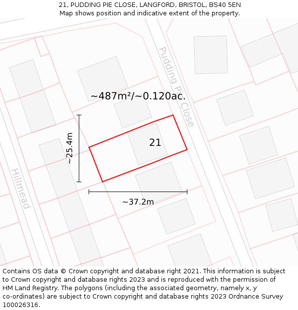 21, PUDDING PIE CLOSE, LANGFORD, BRISTOL, BS40 5EN: Plot and title map
