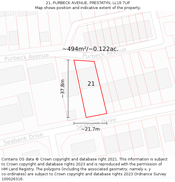 21, PURBECK AVENUE, PRESTATYN, LL19 7UP: Plot and title map
