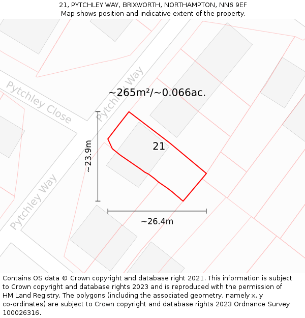 21, PYTCHLEY WAY, BRIXWORTH, NORTHAMPTON, NN6 9EF: Plot and title map