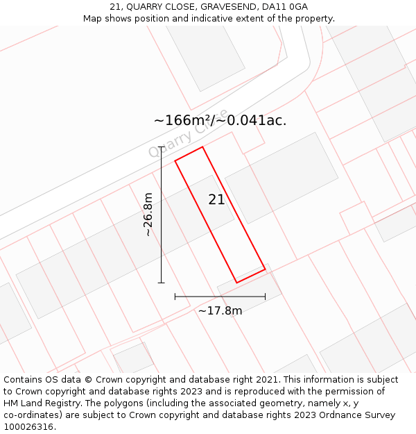 21, QUARRY CLOSE, GRAVESEND, DA11 0GA: Plot and title map