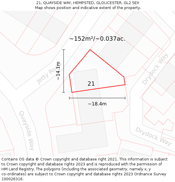 21, QUAYSIDE WAY, HEMPSTED, GLOUCESTER, GL2 5EX: Plot and title map