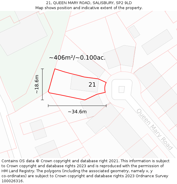21, QUEEN MARY ROAD, SALISBURY, SP2 9LD: Plot and title map