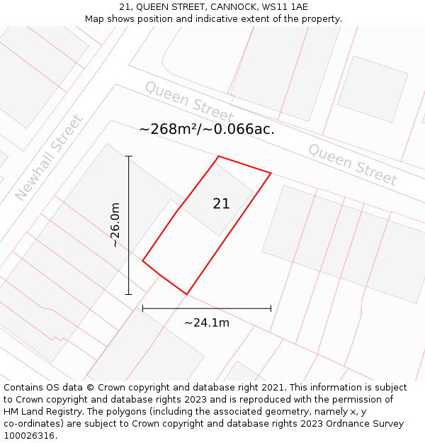 21, QUEEN STREET, CANNOCK, WS11 1AE: Plot and title map