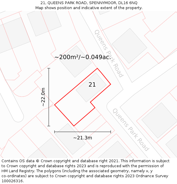 21, QUEENS PARK ROAD, SPENNYMOOR, DL16 6NQ: Plot and title map