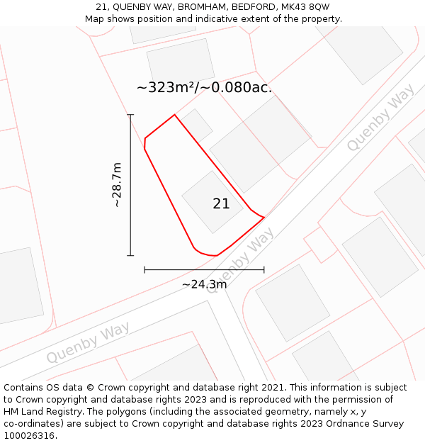 21, QUENBY WAY, BROMHAM, BEDFORD, MK43 8QW: Plot and title map