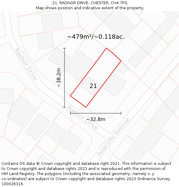 21, RADNOR DRIVE, CHESTER, CH4 7PS: Plot and title map