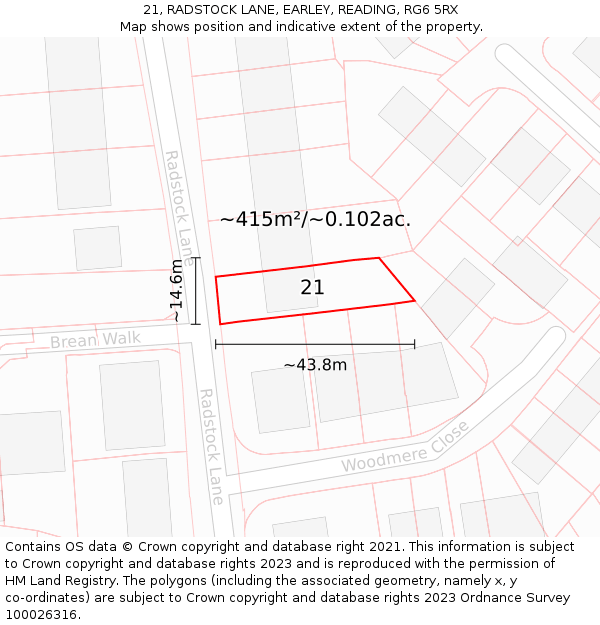 21, RADSTOCK LANE, EARLEY, READING, RG6 5RX: Plot and title map
