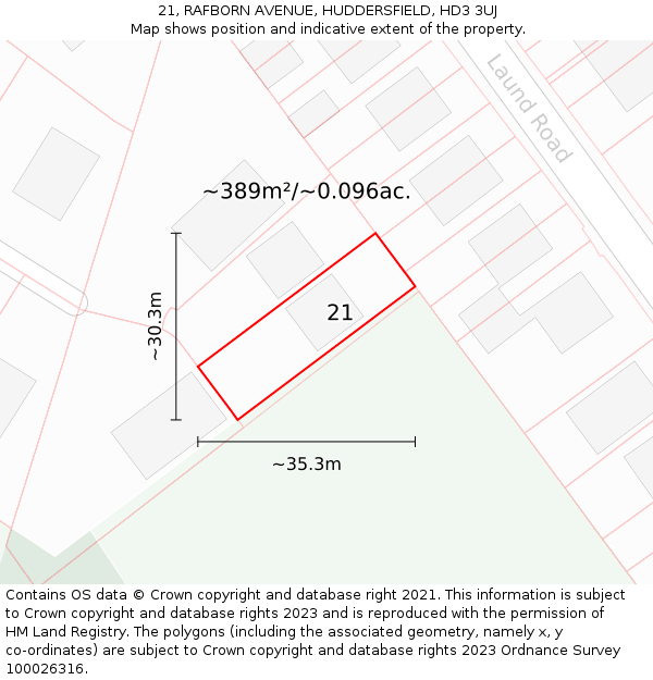 21, RAFBORN AVENUE, HUDDERSFIELD, HD3 3UJ: Plot and title map