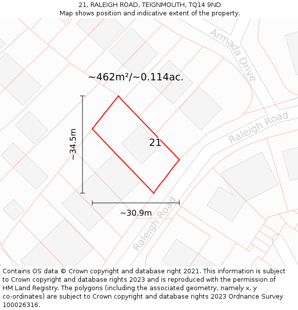21, RALEIGH ROAD, TEIGNMOUTH, TQ14 9ND: Plot and title map