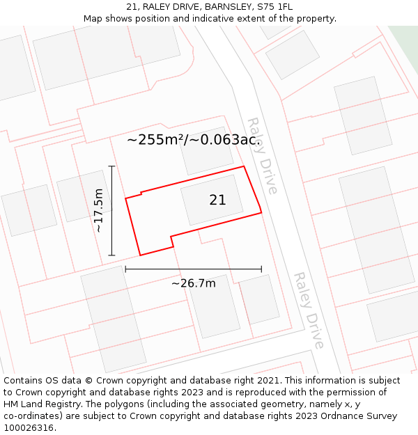 21, RALEY DRIVE, BARNSLEY, S75 1FL: Plot and title map
