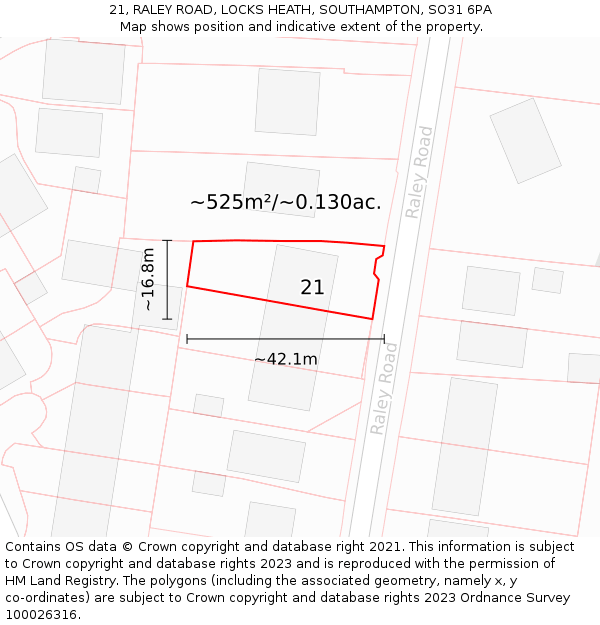 21, RALEY ROAD, LOCKS HEATH, SOUTHAMPTON, SO31 6PA: Plot and title map
