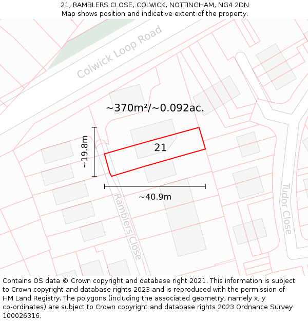 21, RAMBLERS CLOSE, COLWICK, NOTTINGHAM, NG4 2DN: Plot and title map