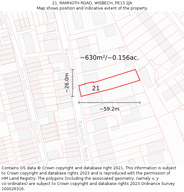 21, RAMNOTH ROAD, WISBECH, PE13 2JA: Plot and title map